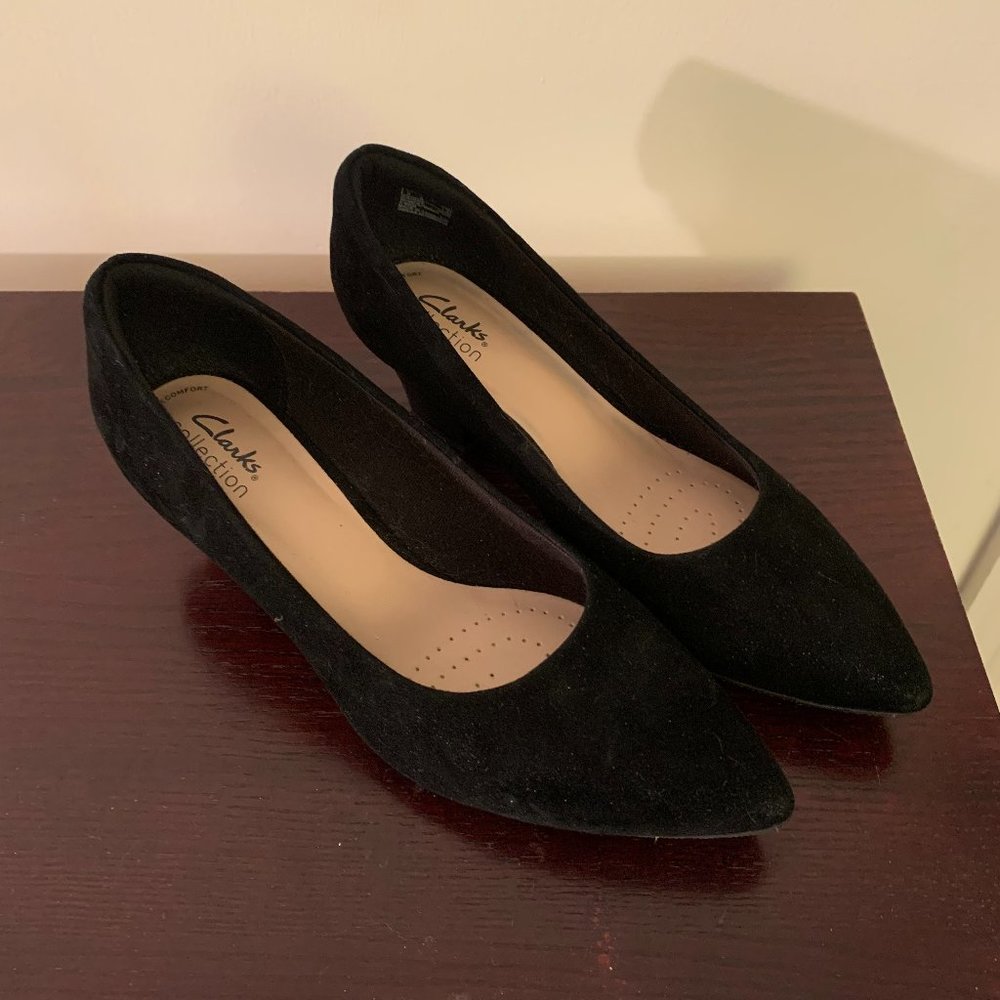 Clarks Black Suede Block Heel Shoes